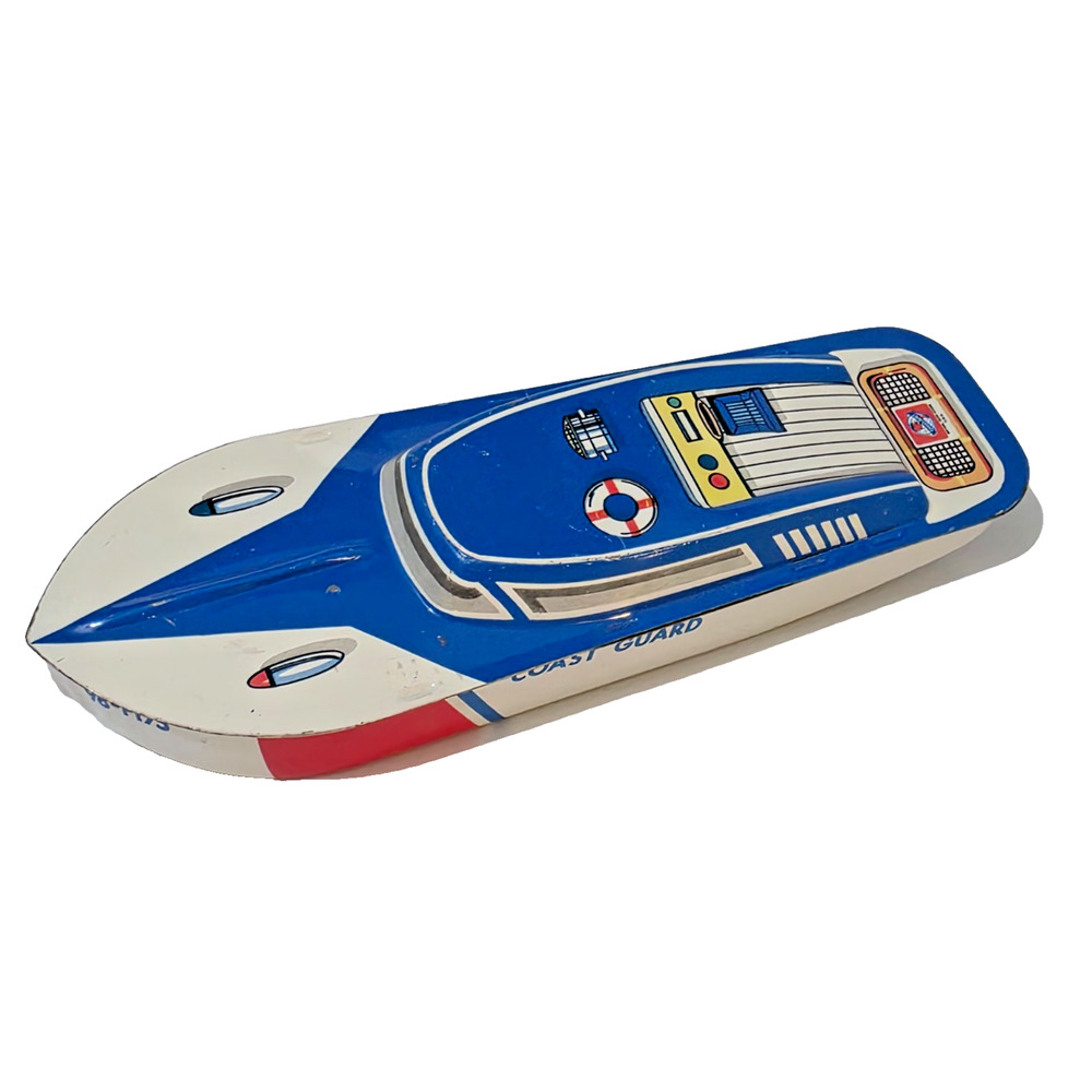 Vintage Tin Metal Coast Guard Boat Toy 8.5” 98-F175 Ohio Art - Light Use